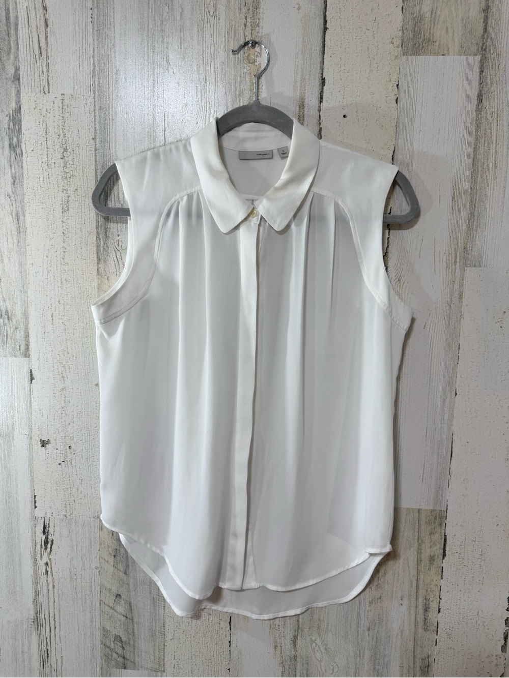Halogen Sheer Sleeveless White Collared Blouse